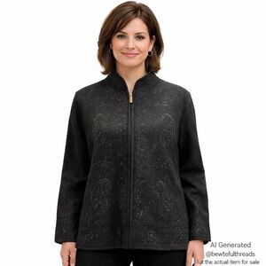 Viyella 100% Wool Black Zip Jacket – Size L – Quiet Luxury Minimalist